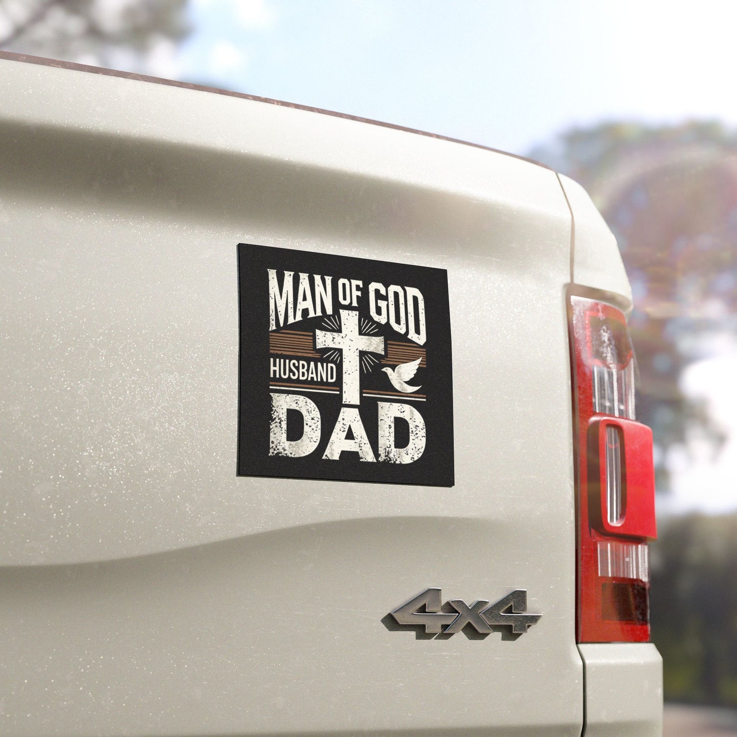 Car Magnet — "Man of God Husband Dad" Religious Cross Faith Magnet for Christian Fathers (Father's Day Gift)