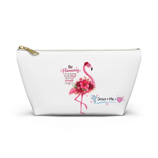 Flamingo Floral Accessory Pouch — Pink T‑Bottom Makeup Bag