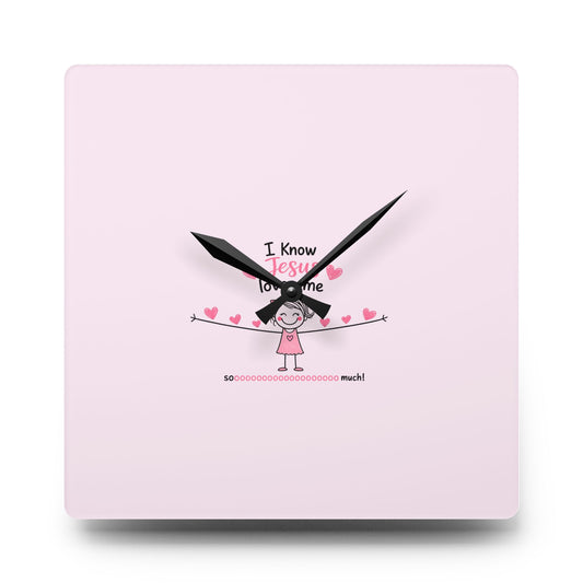 Acrylic Wall Clock - Cute Pink 'I Know Jesus Loves Me' Kids Nursery Clock