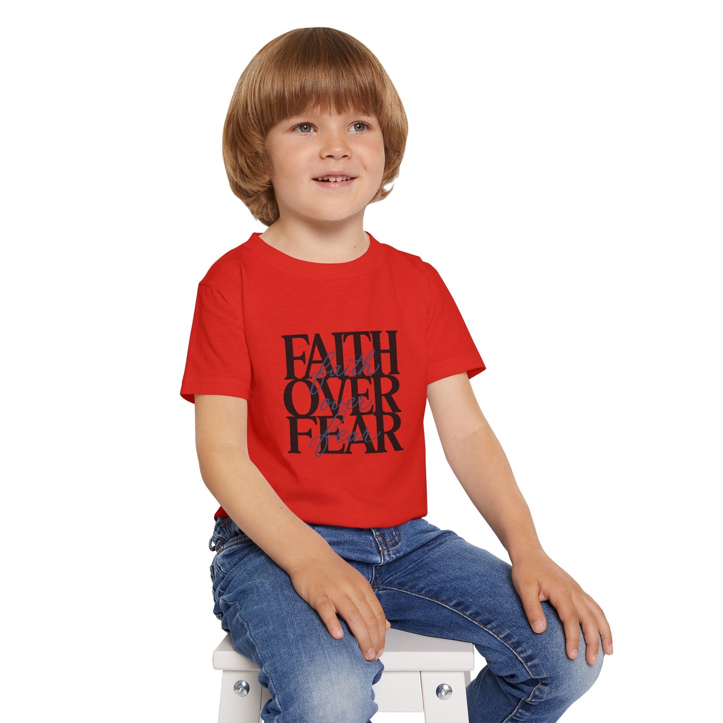 Toddler T‑Shirt — "Faith Over Fear" Scripture Graphic, Christian Kids Tee
