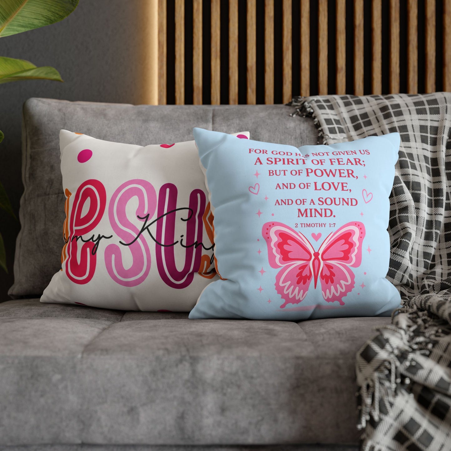 Christian Decorative Pillow — "Riding with Jesus & a Full Tank of Faith" Blue Car Throw Pillow