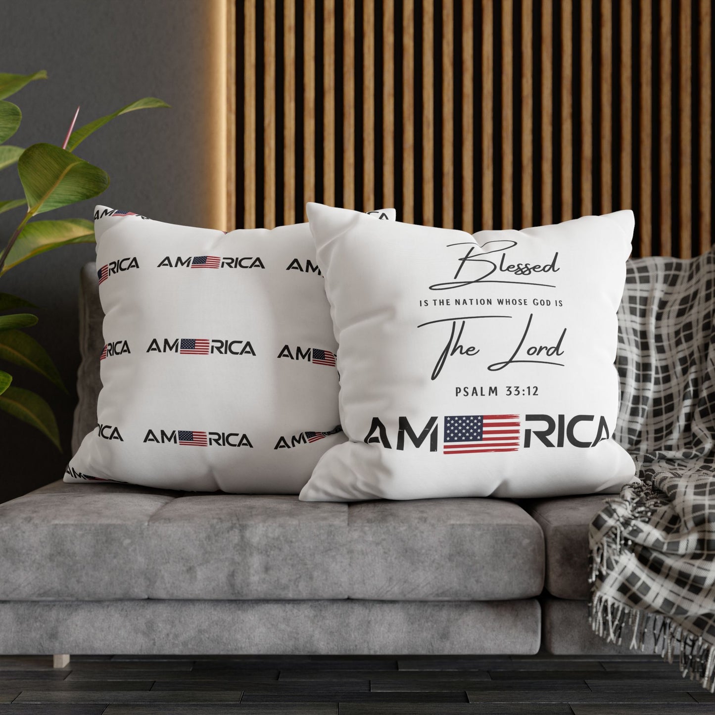 Blessed Is The Nation Pillow — America Psalm 33:12 Patriotic Decorative Pillowcase