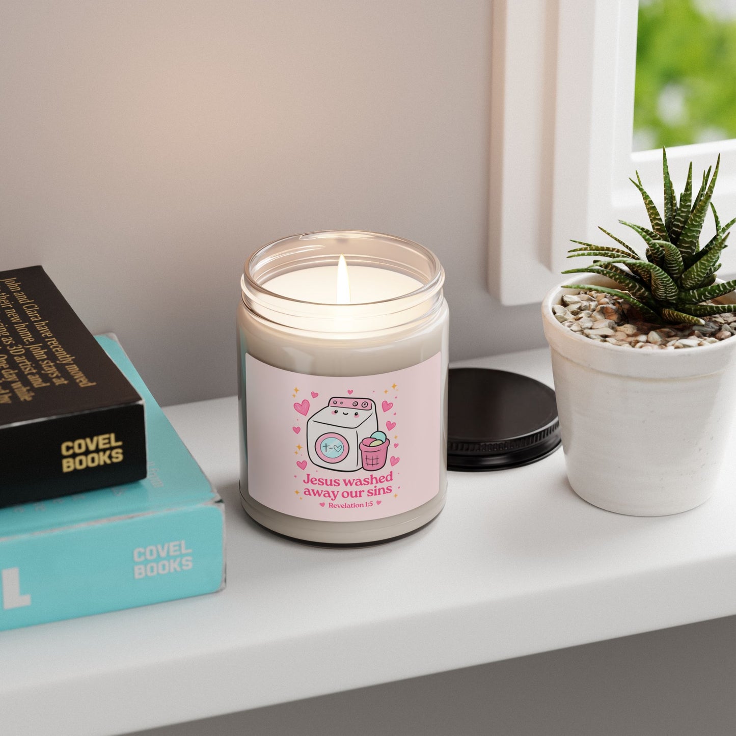 Scented Soy Candle — "Jesus Washed Away Our Sins" Cute Washer Faith Candle (9 oz)