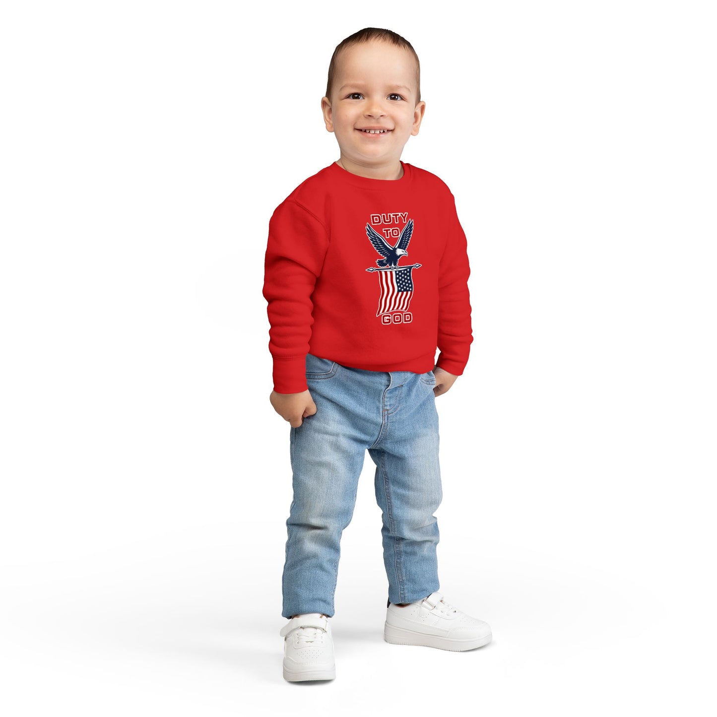 Toddler Sweatshirt - 'Duty to God' Patriotic Eagle & Flag