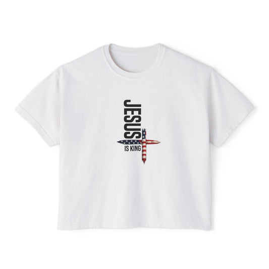 Jesus Is King American Flag Cross Women's Boxy Tee