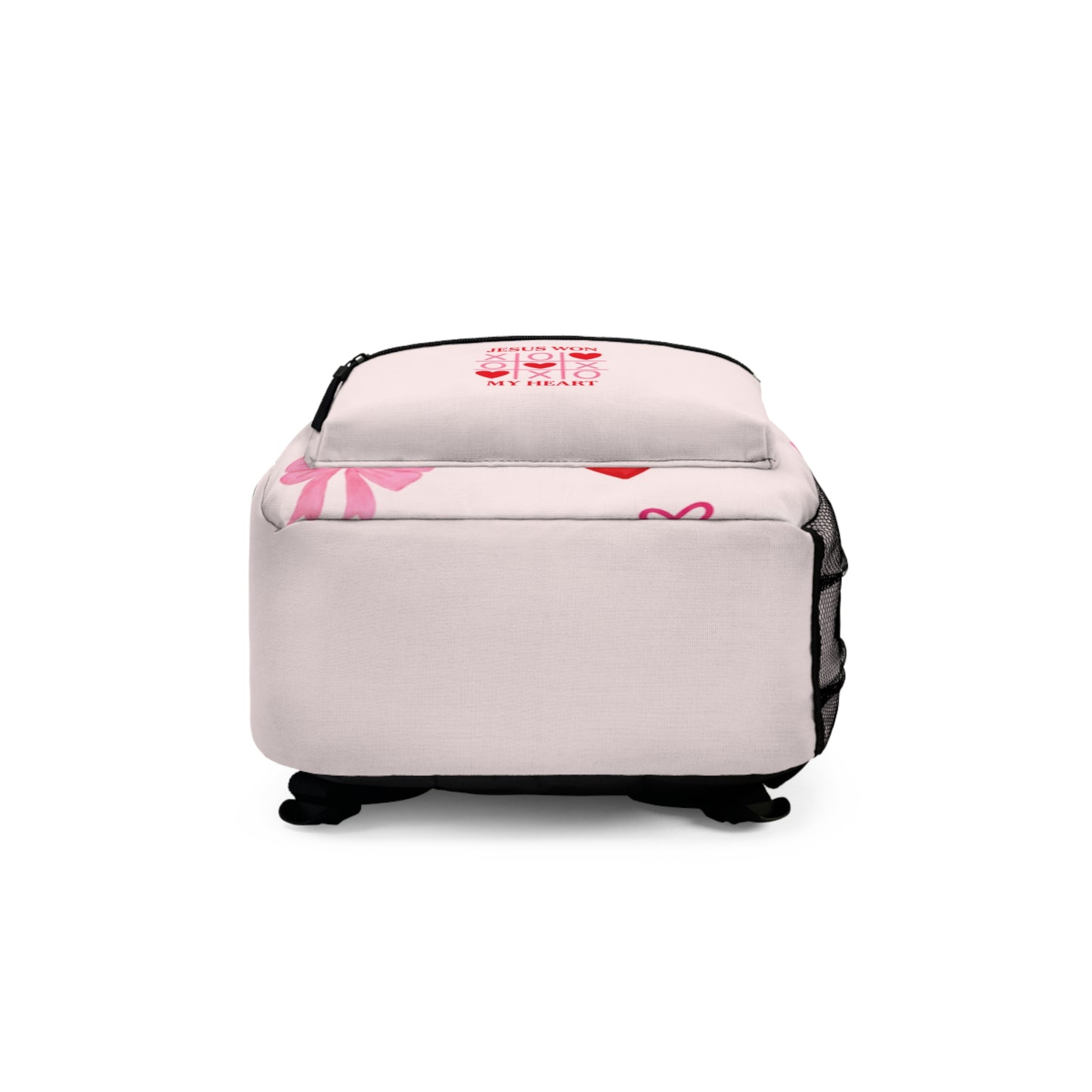 Backpack — Pink Valentine Christian Backpack “Jesus Won My Heart” with Bows & Hearts
