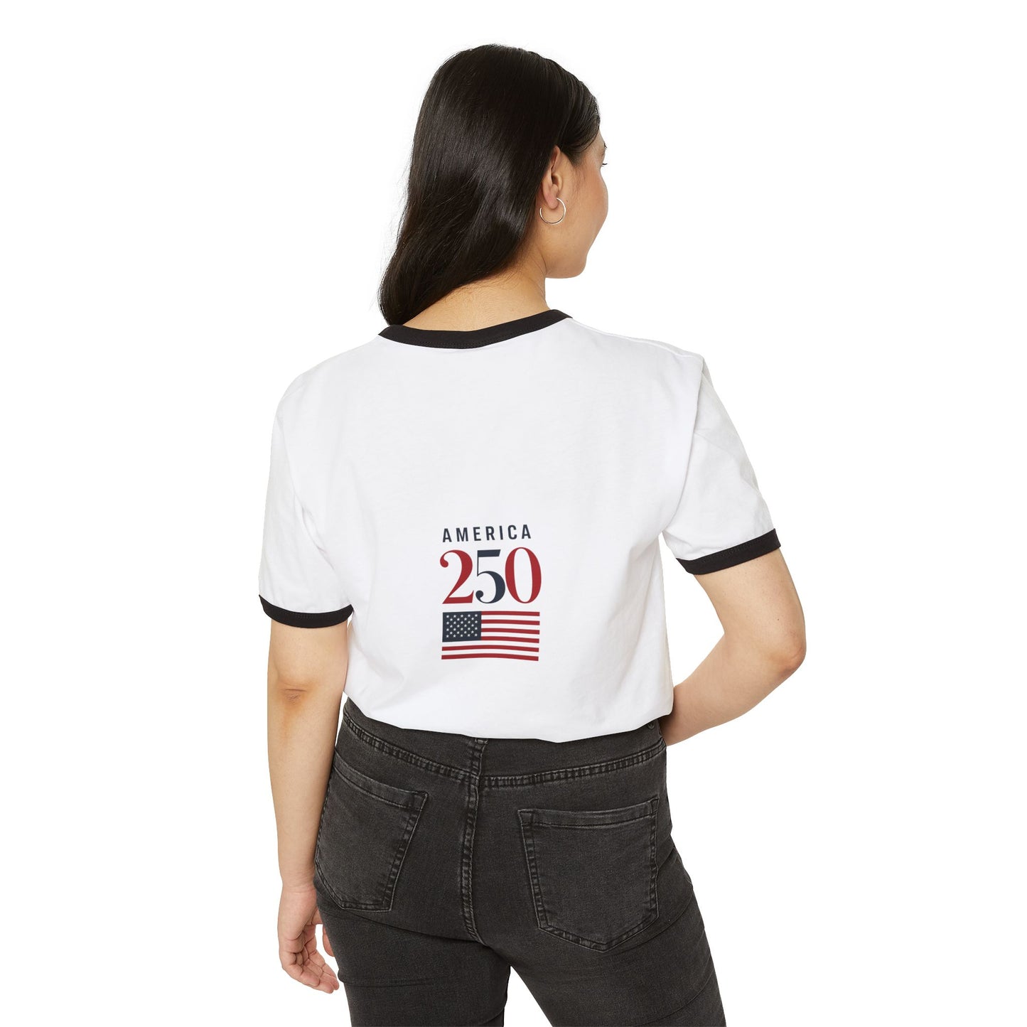 Stand for the Flag, Kneel for the Cross Ringer T-Shirt — America 250 Patriotic Tee