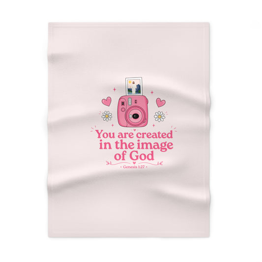 Baby Blanket — "You are created in the image of God" Pink Fleece (Genesis 1:27)