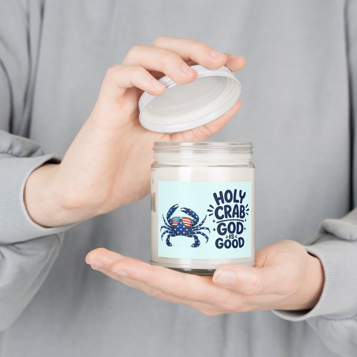 Patriotic 'Holy Crab God Is Good' 9oz Scented Soy Candle