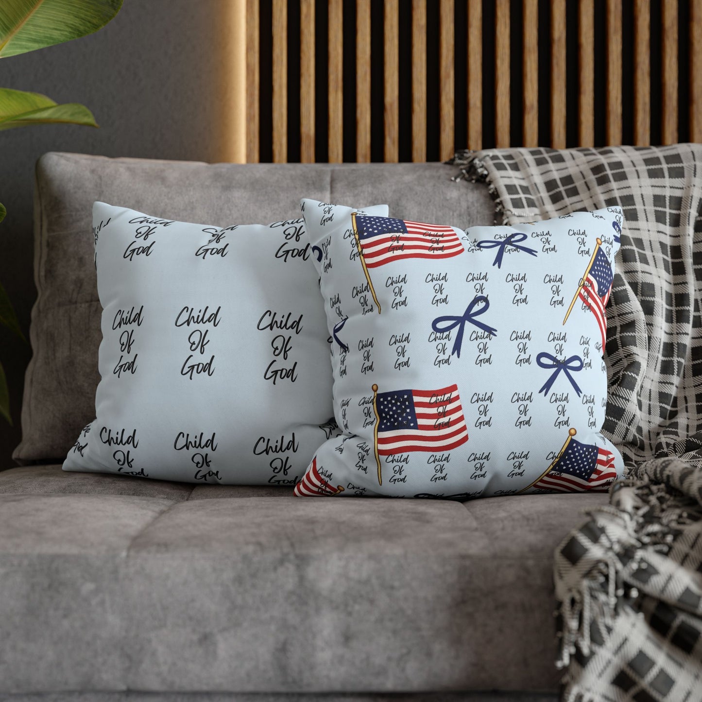 American Flag Throw Pillowcase – Patriotic "God Bless" Canvas Square Pillow Cover