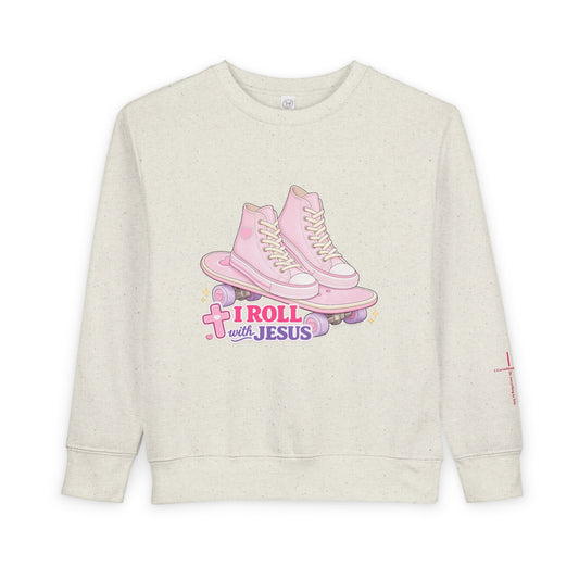 Toddler Sweatshirt — "I Roll With Jesus" Christian Toddler Tee