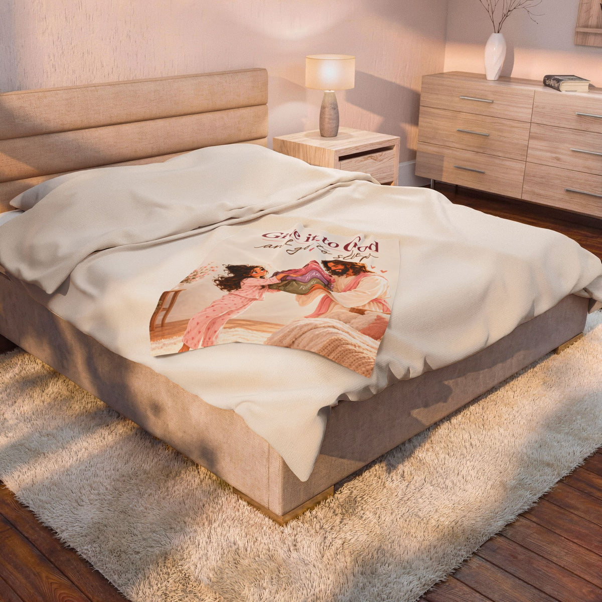 Give It to God Plush Blanket — Christian Velveteen Throw for Kids ("Give it to God and go to sleep")