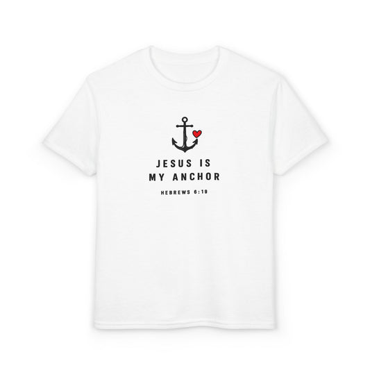 Youth T-Shirt — "Jesus Is My Anchor" Christian Kids Tee (Hebrews 6:19)
