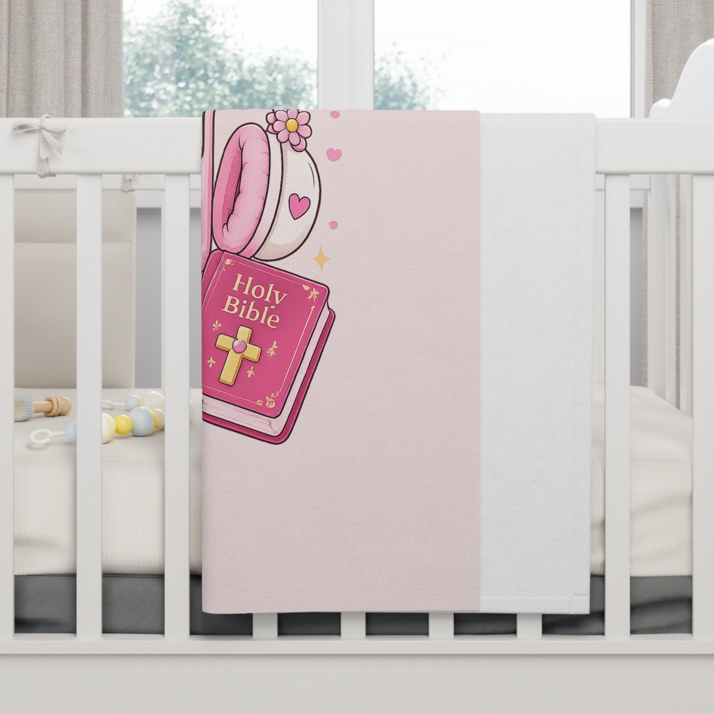 Christian Baby Blanket — "Jesus + Me" Pink Music & Bible Soft Fleece Throw