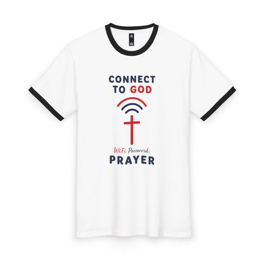 Connect to God Prayer Ringer Tee — Christian Faith Graphic T‑Shirt