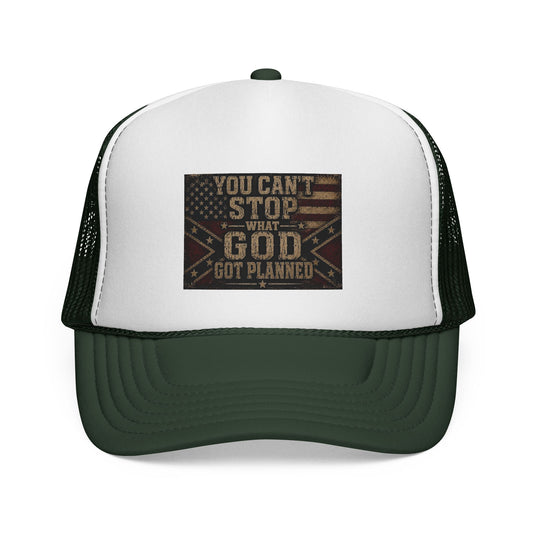 Trucker Hat - "You Can't Stop What God Got Planned" Patriotic Faith Cap