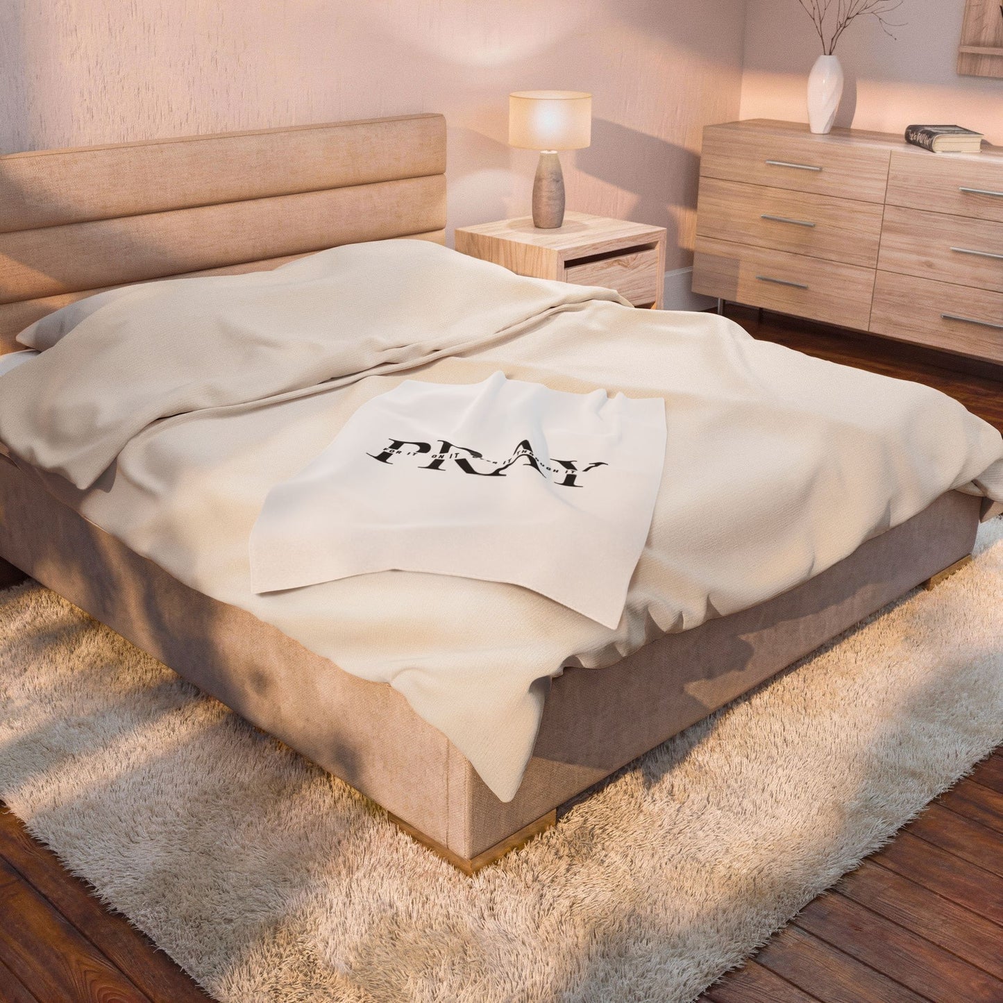 Pray Velveteen Plush Blanket — "PRAY" Faith Quote Throw for Comfort & Devotion