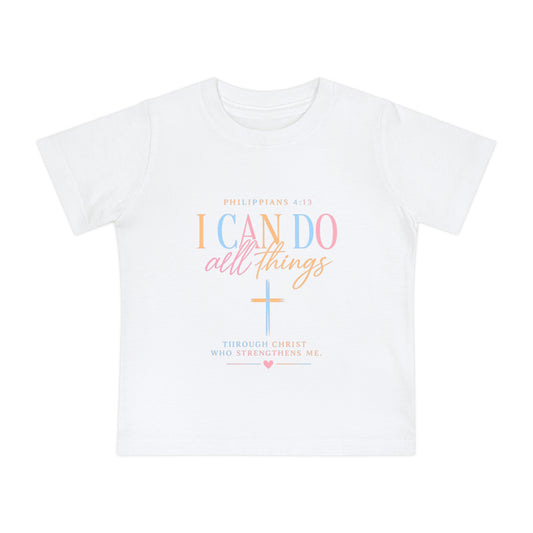 Christian Baby T-Shirt – "I Can Do All Things" Philippians 4:13 Pastel Cross