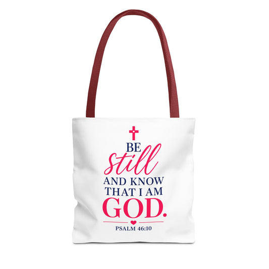 Biblical Tote Bag – “Be Still and Know That I Am God” Psalm 46:10 Inspirational Canvas Tote