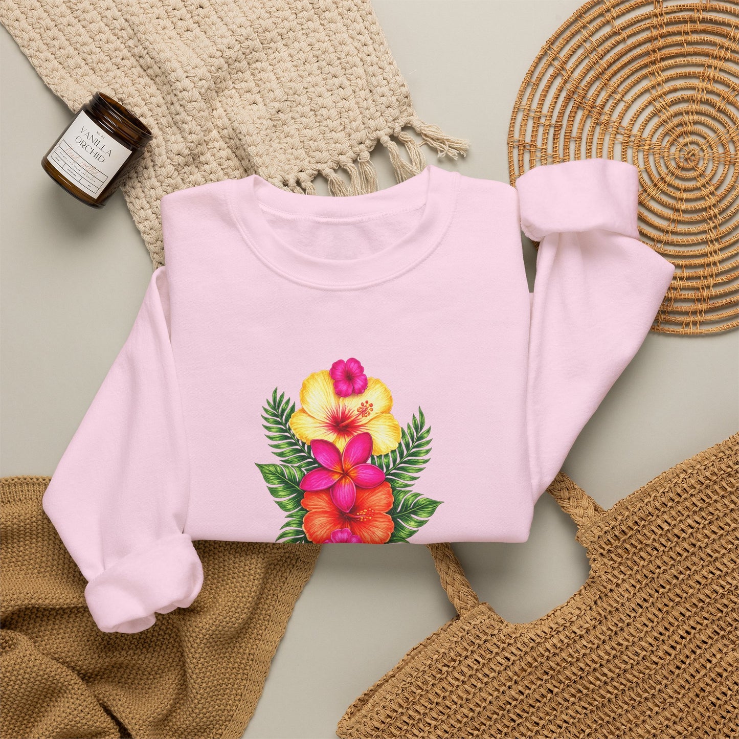 Floral Jesus Crewneck Sweatshirt — Tropical Hibiscus Faith Design