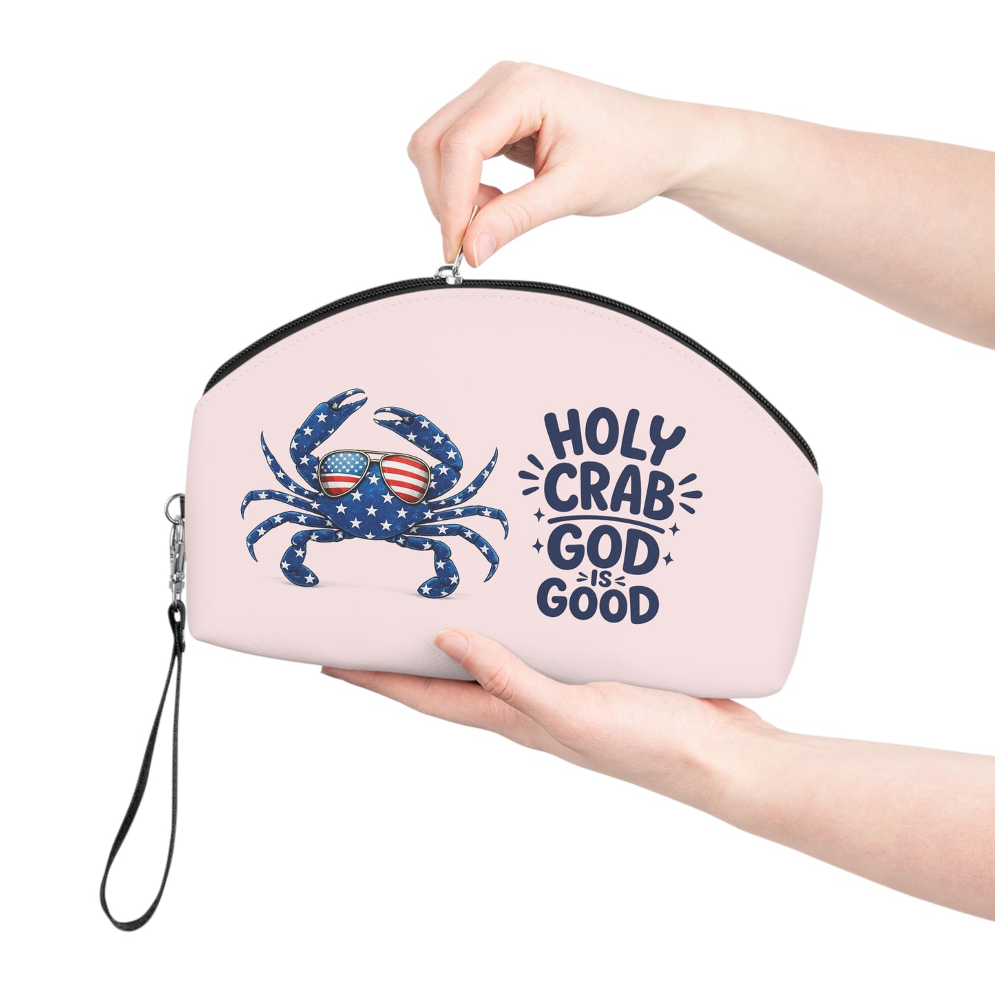 Makeup Bag — 'Holy Crab God is Good' Patriotic Crab Cosmetic Pouch