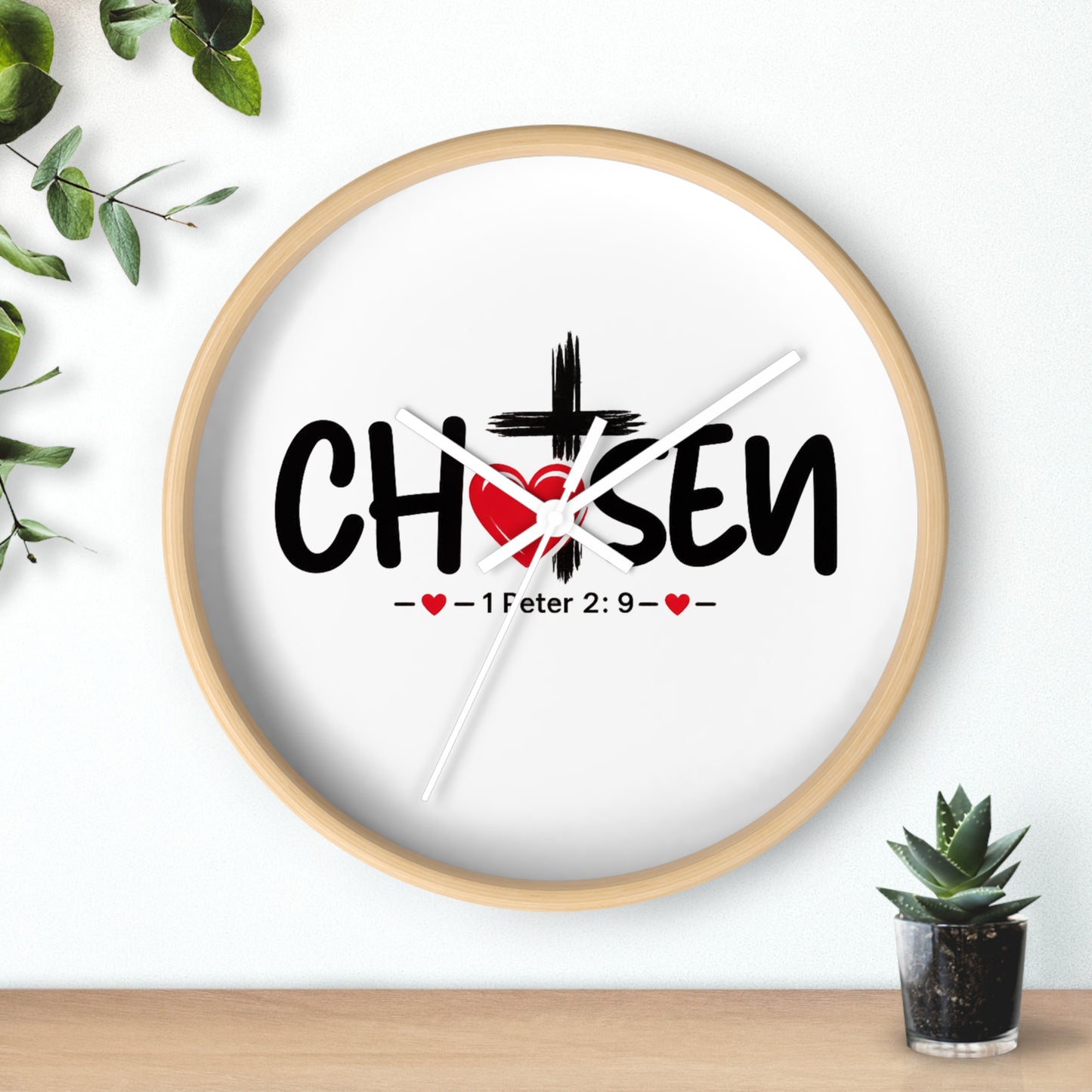 Chosen Christian Wall Clock – 1 Peter 2:9 Inspirational Cross & Heart Decor