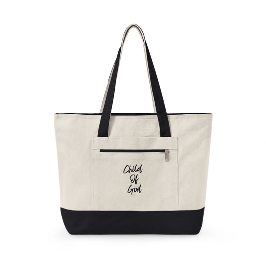 Canvas Tote Bag — "Child of God" & Watercolor Flag Zippered Tote