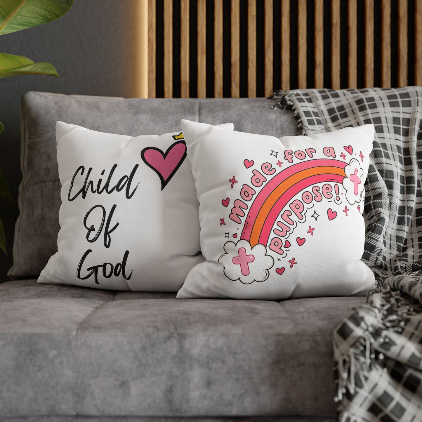 Square Pillow — "Made for a Purpose" Rainbow Cross Decorative Throw Pillowcase
