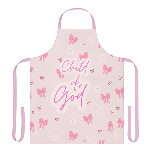 Child of God Pink Apron — Floral Bow Christian Kitchen Apron