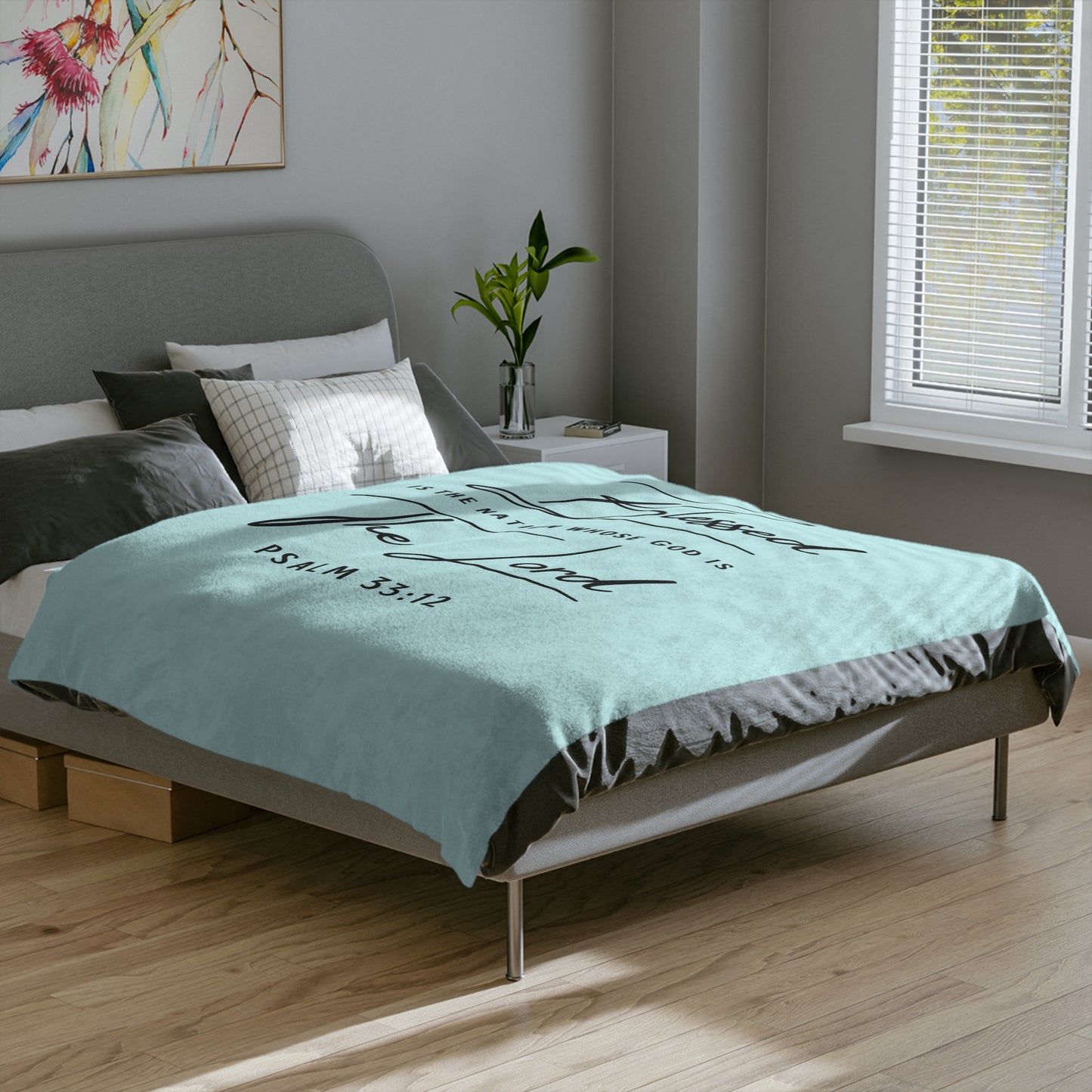 Blessed The Lord Psalm 33:12 Velveteen Microfiber Blanket — Inspirational Christian Throw