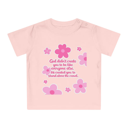 Baby T-Shirt — Pink Floral Christian Baby Tee “I Roll with Jesus” Inspirational Infant Shirt