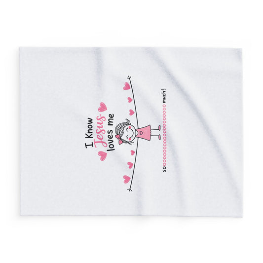 Christian Kids Fleece Blanket — "I Know Jesus Loves Me" Heart Design