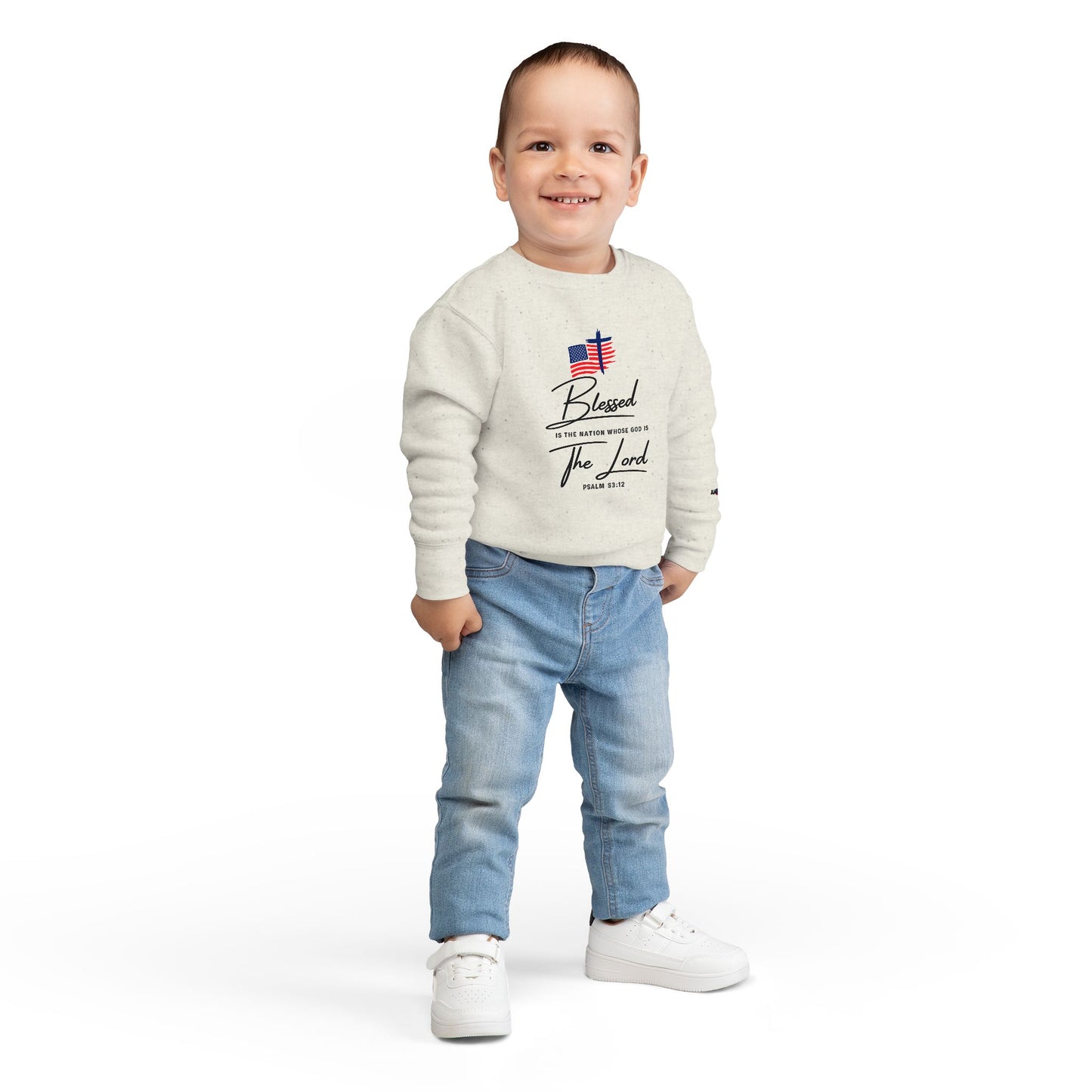 Toddler Sweatshirt - "Blessed is the Nation" Patriotic Christian Kids Crewneck