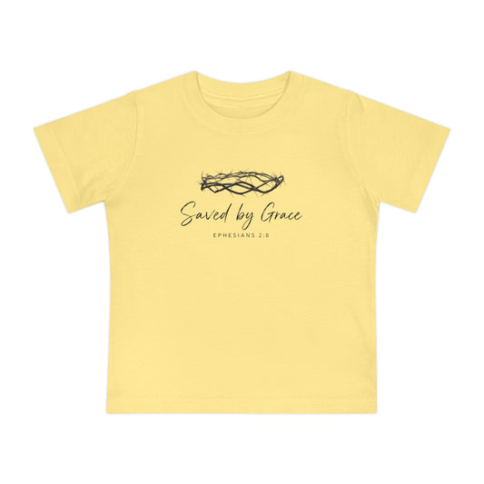 Baby T-Shirt "Saved by Grace" with Crown of Thorns – Christian Baptism & Newborn Gift