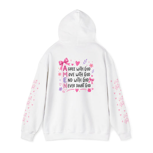 Christian Hoodie - 'AMEN' Inspirational Faith Pullover (Agree, Move, End, Never Doubt God)