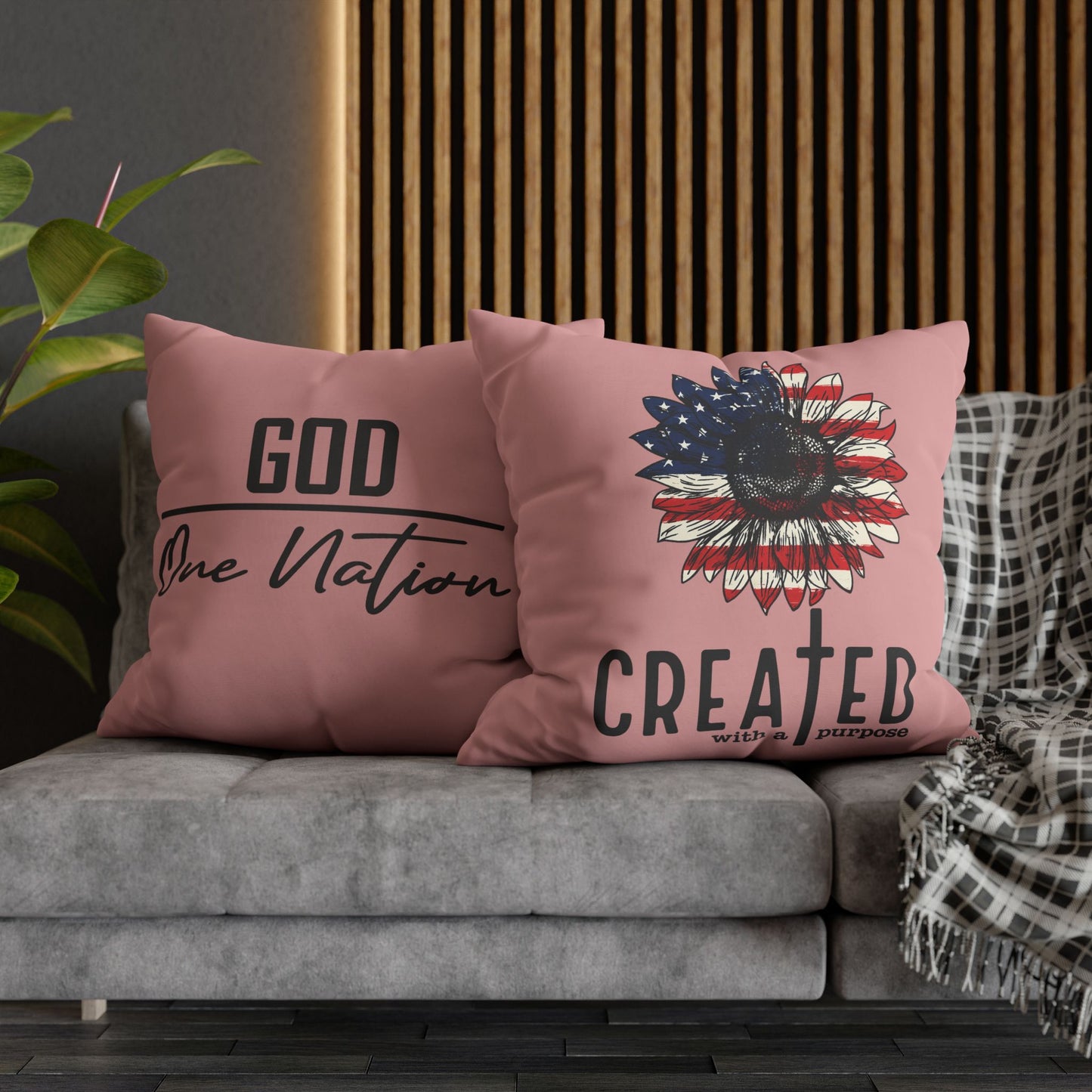 CREATED WITH A PURPOSE & GOD UNDER ONE NATION Canvas Pillowcase
