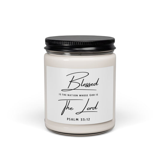 Blessed Candle — 9oz Soy Jar Candle with Psalm 33:12 Religious Home Fragrance