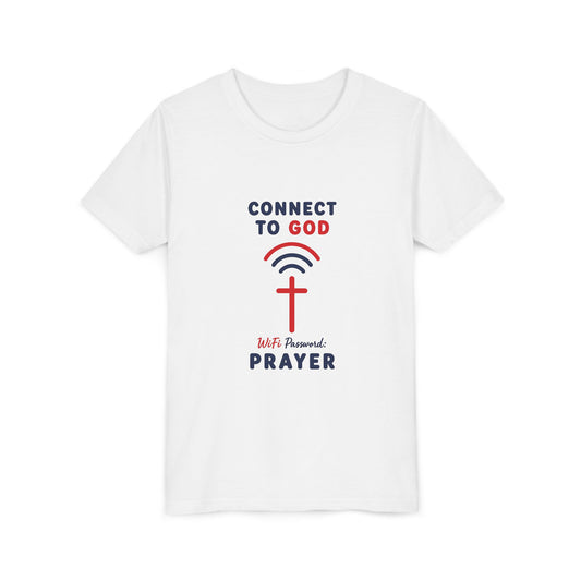 Youth Tee — "Connect to God" Prayer Wi-Fi Cross Shirt
