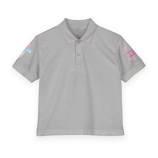 Youth Polo Shirt — Pink Floral Flamingo Kids' Polo (Hearts & Colorful Sleeves)