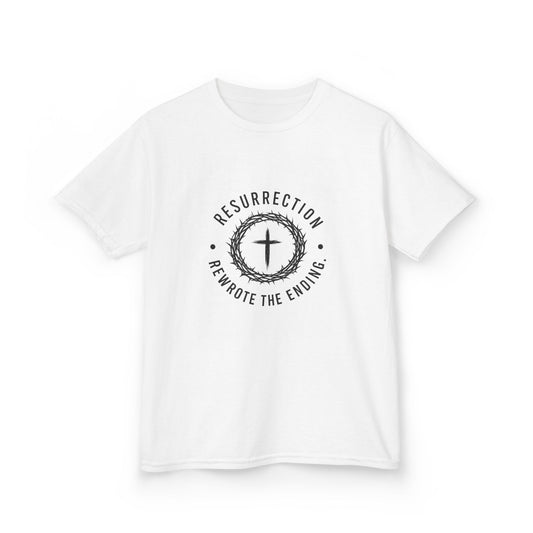 UNISEX KIDS Tee — 'Resurrection: He Wrote the Ending' Cross Graphic