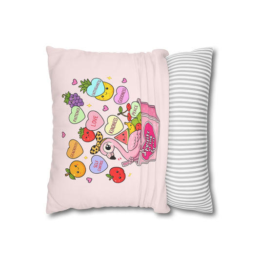 Fruits of the Spirit Pink Decorative Pillowcase — Cute Flamingo & Fruit Hearts