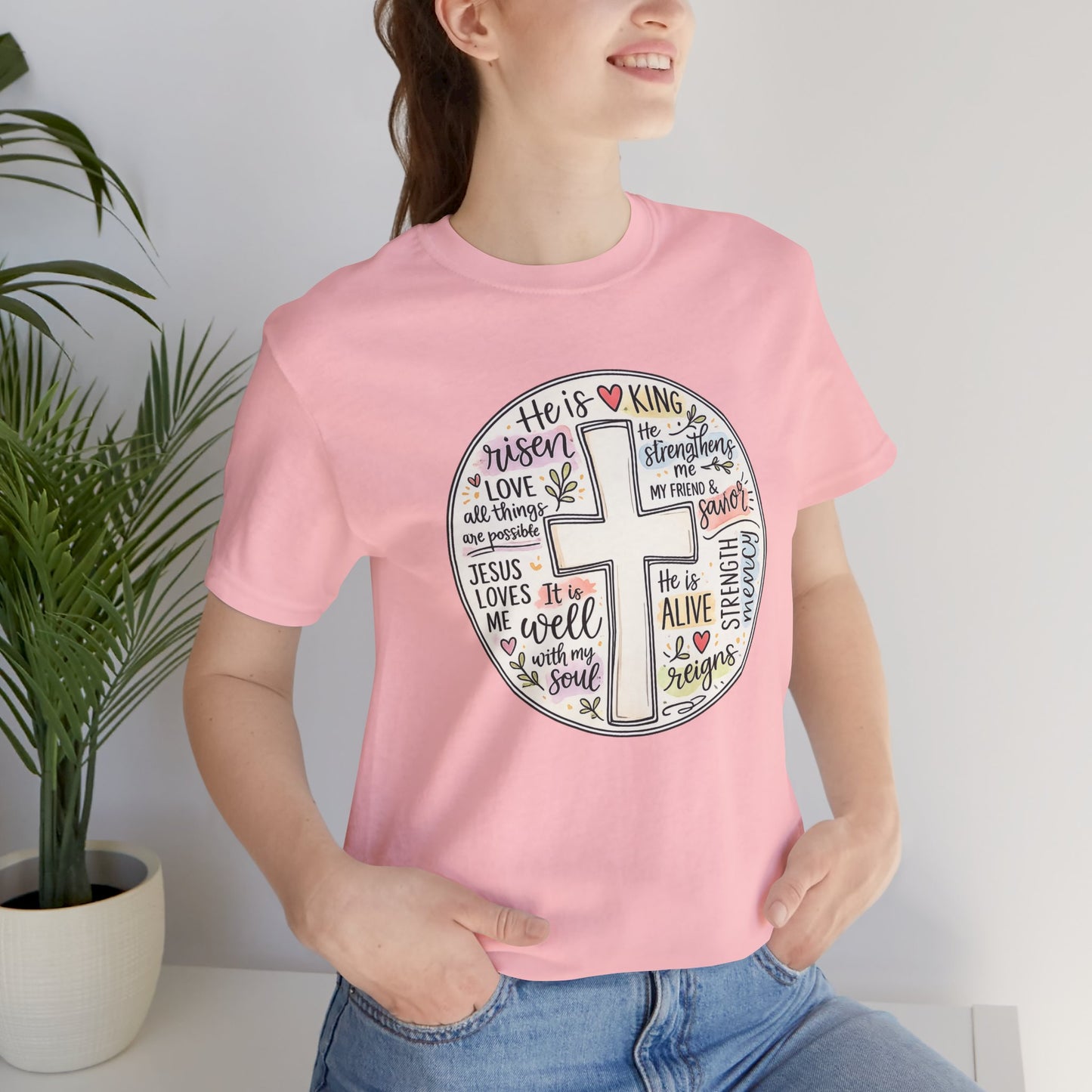 Christian Cross Faith T-Shirt — He Is Risen Inspirational Graphic Tee