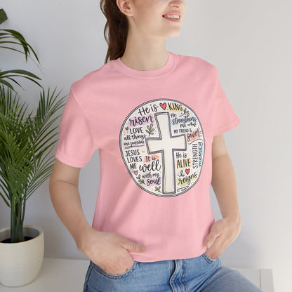 Christian Cross Faith T-Shirt — He Is Risen Inspirational Graphic Tee