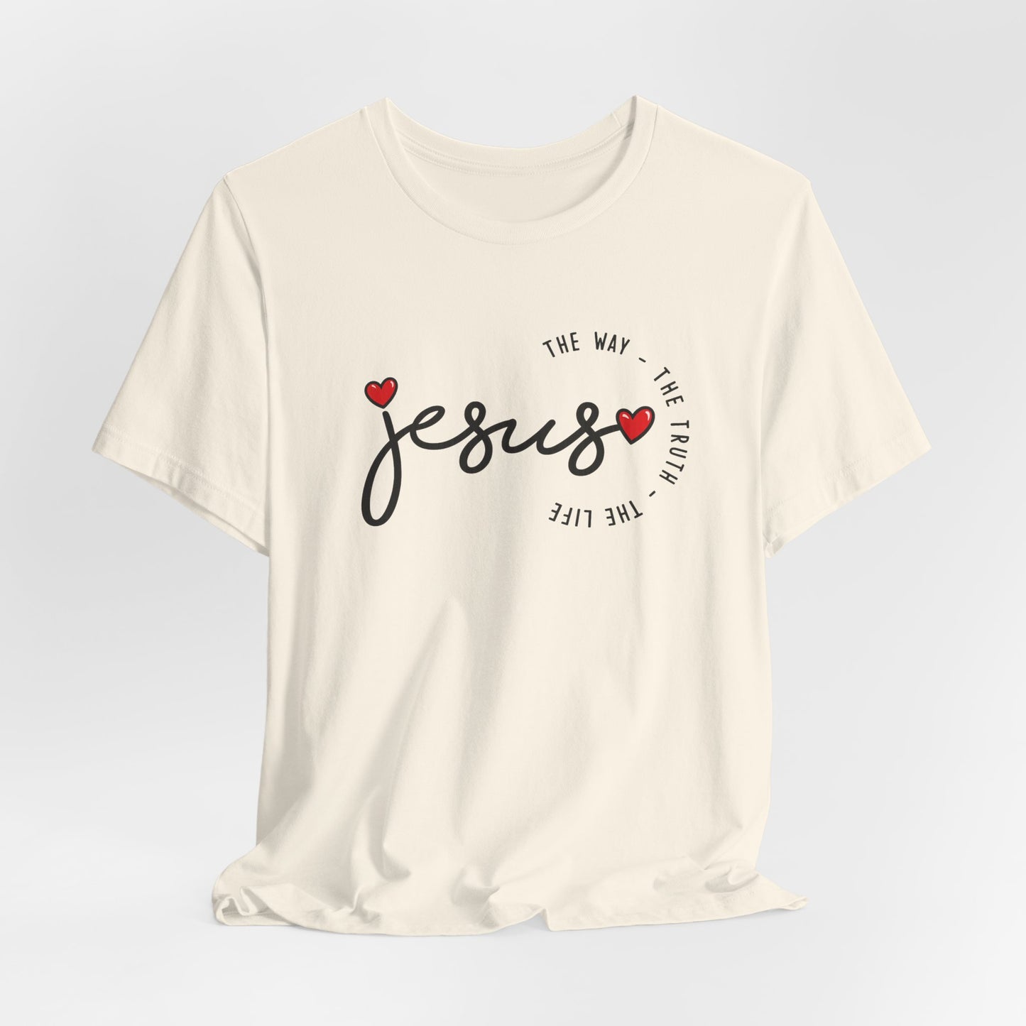Jesus Script Tee - "Jesus" with Hearts | Faith Christian Shirt
