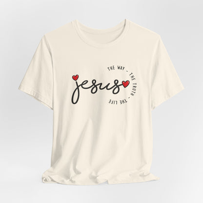 Jesus Script Tee - "Jesus" with Hearts | Faith Christian Shirt