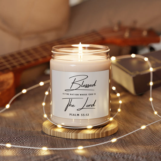 Blessed Candle — 9oz Soy Jar Candle with Psalm 33:12 Religious Home Fragrance