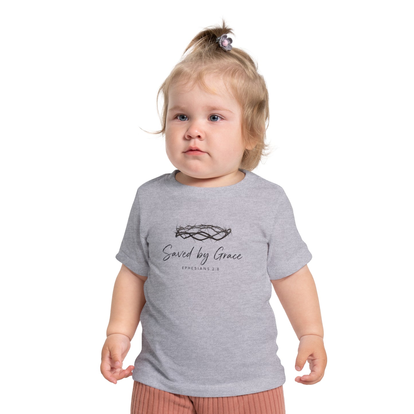 Baby T-Shirt "Saved by Grace" with Crown of Thorns – Christian Baptism & Newborn Gift