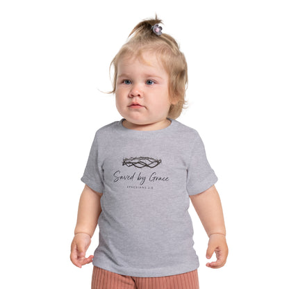 Baby T-Shirt "Saved by Grace" with Crown of Thorns – Christian Baptism & Newborn Gift