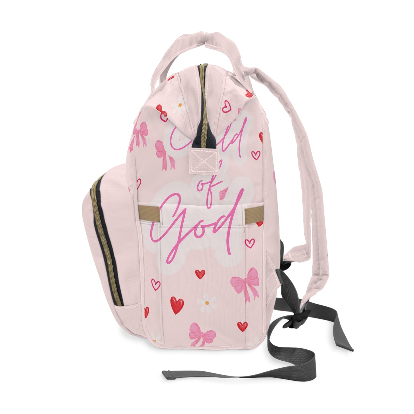 Pink Christian Diaper Backpack — "God Is Good" Baby Bag with Cross & Psalm 147:3 Design