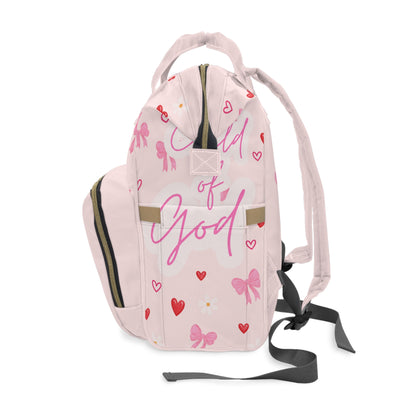 Pink Christian Diaper Backpack — "God Is Good" Baby Bag with Cross & Psalm 147:3 Design